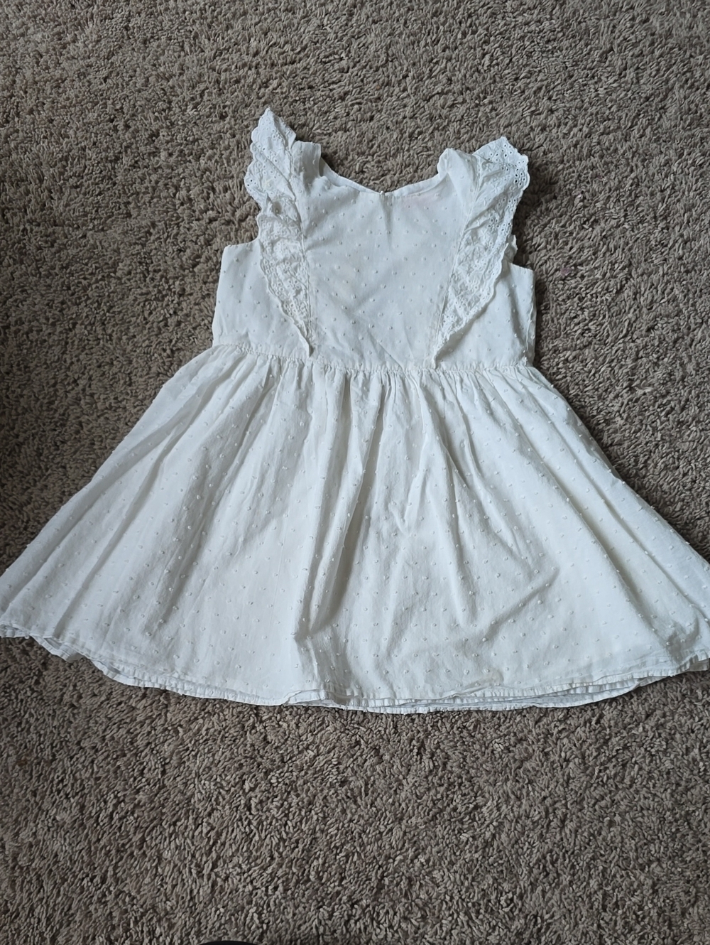 Girls Zunie White Swiss Dot Dress with Ruffle Sleeves